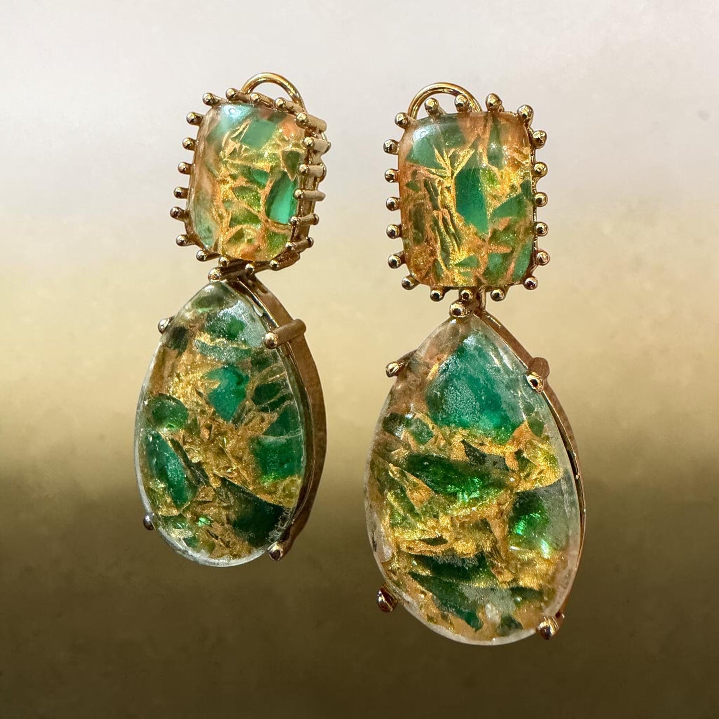 Resin Gold Leaf Earrings, Botanical Statement Earrings, Nature Inspired Handmade Art