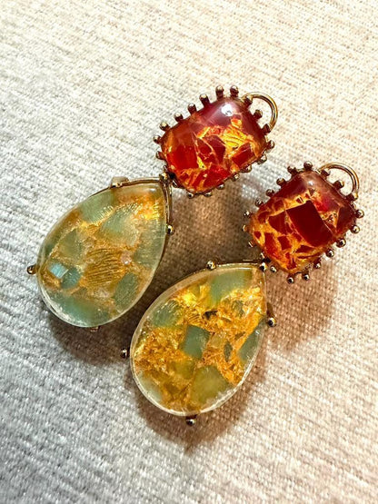 Resin Gold Leaf Earrings, Botanical Statement Earrings, Nature Inspired Handmade Art