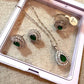 Emerald Green Jewelry Set with Ring, Crystal Pendant Necklace Set
