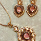 Pink Teardrop Pendant Necklace Set with Matching Earrings, Gold Tone Statement