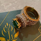 Emerald Green Statement Ring, Cut Cocktail , Crystal Halo Ring, Gold Tone Adjustable