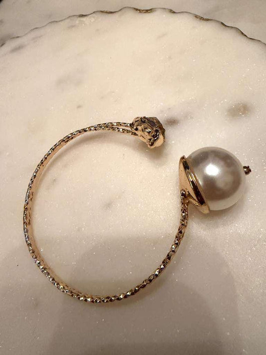 Gold Plated Pearl Cuff Bracelet, Adjustable Open Bracelet, Minimalist Statement pearl natural stone