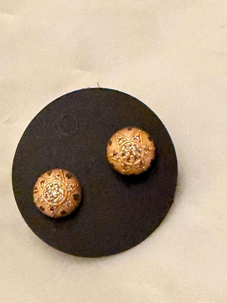 Gold Plated Round Stud Earrings, Cubic Zirconia Stud Earrings