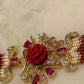 Gold Plated Floral Choker Necklace, Rose Pearl Choker, Statement Bridal