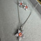 Silver Tone Flower Jewelry Set, Peach Floral Necklace and Earrings Set, Elegant Statement , Gift for Her