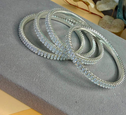 Silver Tone Tennis Bangle Set, Stackable Statement Bangles, Elegant Bridal Wrist Jewelry sizes 2.4 2.6 2.8