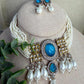 Turquoise Pearl Choker Set, Statement Bridal Necklace, Multi Strand Pearl Jewelry