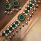 Emerald Green Bridal Choker Set, Statement Wedding Necklace, Matching Chandbali Earrings