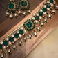 Emerald Green Bridal Choker Set, Statement Wedding Necklace, Matching Chandbali Earrings