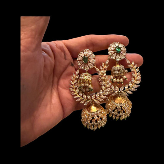 Emerald Green Jhumka, Statement Bridal Earrings, Pearl Jhumki Earrings