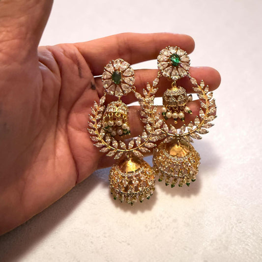 Emerald Green Jhumka, Statement Bridal Earrings, Pearl Jhumki Earrings