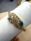 Gemstone Open Cuff Bracelet, Adjustable Statement Bangle, Traditional Gold Tone Bracelet
