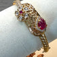 Gemstone Open Cuff Bracelet, Adjustable Statement Bangle, Traditional Gold Tone Bracelet