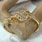 Floral Open Cuff Bracelet, Gold Tone Statement Bangle, Adjustable Bridal Bracelet, Elegant Wedding Jewelry