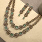 Gold Plated Emerald Green Necklace Set, Floral Statement Jewelry Set,