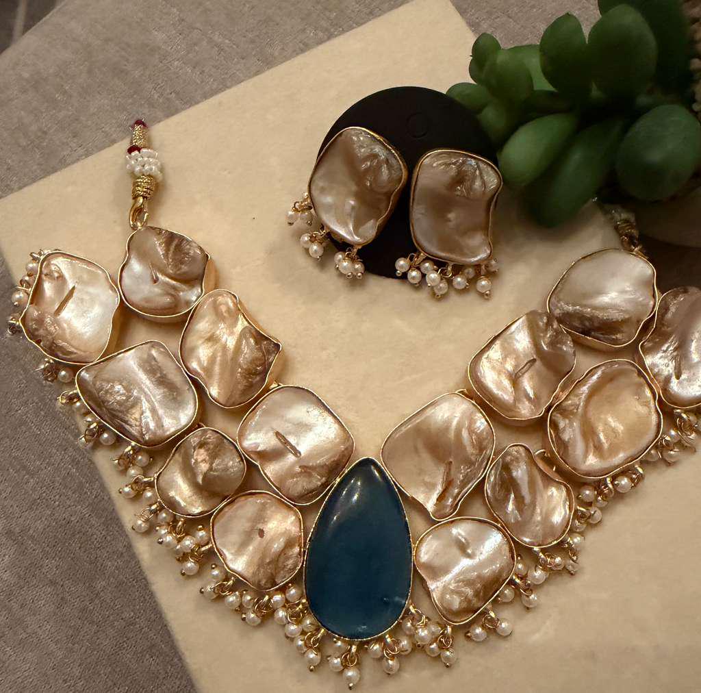 Gold Plated Baroque Pearl Necklace Set, Statement Bridal Jewelry Set,