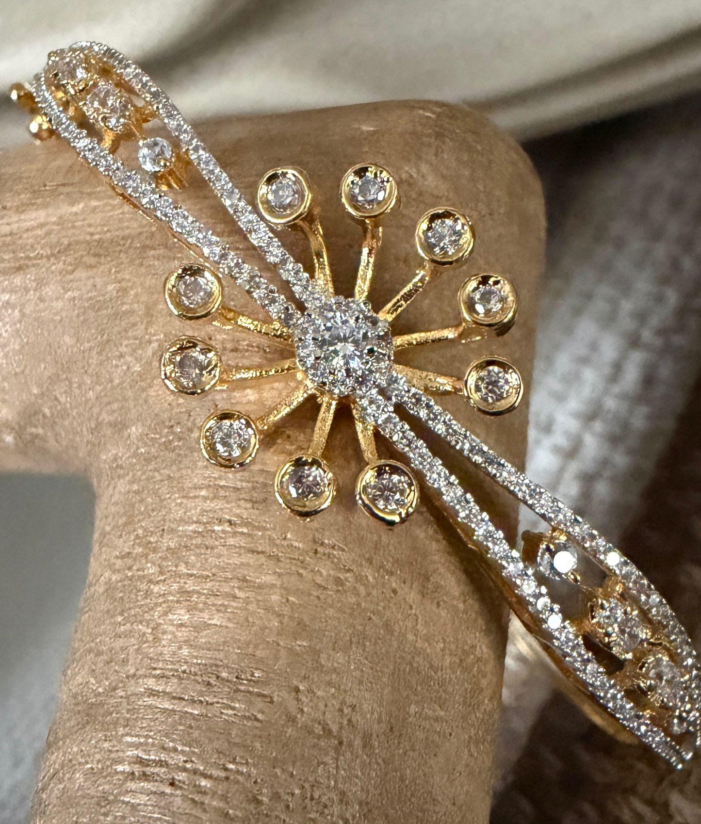 Sunburst Floral Cuff Bracelet, Gold Tone Statement Bangle, Elegant Bridal Bracelet