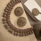 Gold Plated Pink Choker Necklace , Floral Bridal Jewelry Set with Tikka, Traditional Wedding Jewelry