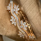 Floral Wave Cuff Bracelet, Gold Tone Crystal Bangle, Elegant Statement Bracelet, Bridal Wedding Jewelry