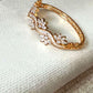 Floral Wave Cuff Bracelet, Gold Tone Crystal Bangle, Elegant Statement Bracelet, Bridal Wedding Jewelry