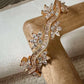Floral Wave Cuff Bracelet, Gold Tone Crystal Bangle, Elegant Statement Bracelet, Bridal Wedding Jewelry