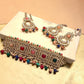 Gold Plated Multicolor Bridal Choker Set, Kundan Choker Necklace with Earrings & Maang Tikka