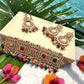 Gold Plated Multicolor Bridal Choker Set, Kundan Choker Necklace with Earrings & Maang Tikka