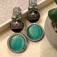 Gold Plated Taj Mahal Statement Earrings, Green Gemstone Earrings