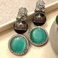 Gold Plated Taj Mahal Statement Earrings, Green Gemstone Earrings