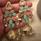 Gold Plated Mint Green Jhumka Earrings, Kundan Style Pearl Jhumki, Statement Drop Earrings