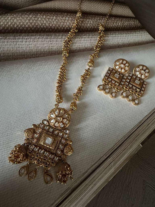 Statement Pendant Necklace , Geometric Bridal Jewelry Set, Ethnic Wedding Set