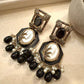 Gold Plated Black Statement Earrings, Pearl Drop Earrings, Kundan Style Dangle