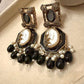 Gold Plated Black Statement Earrings, Pearl Drop Earrings, Kundan Style Dangle
