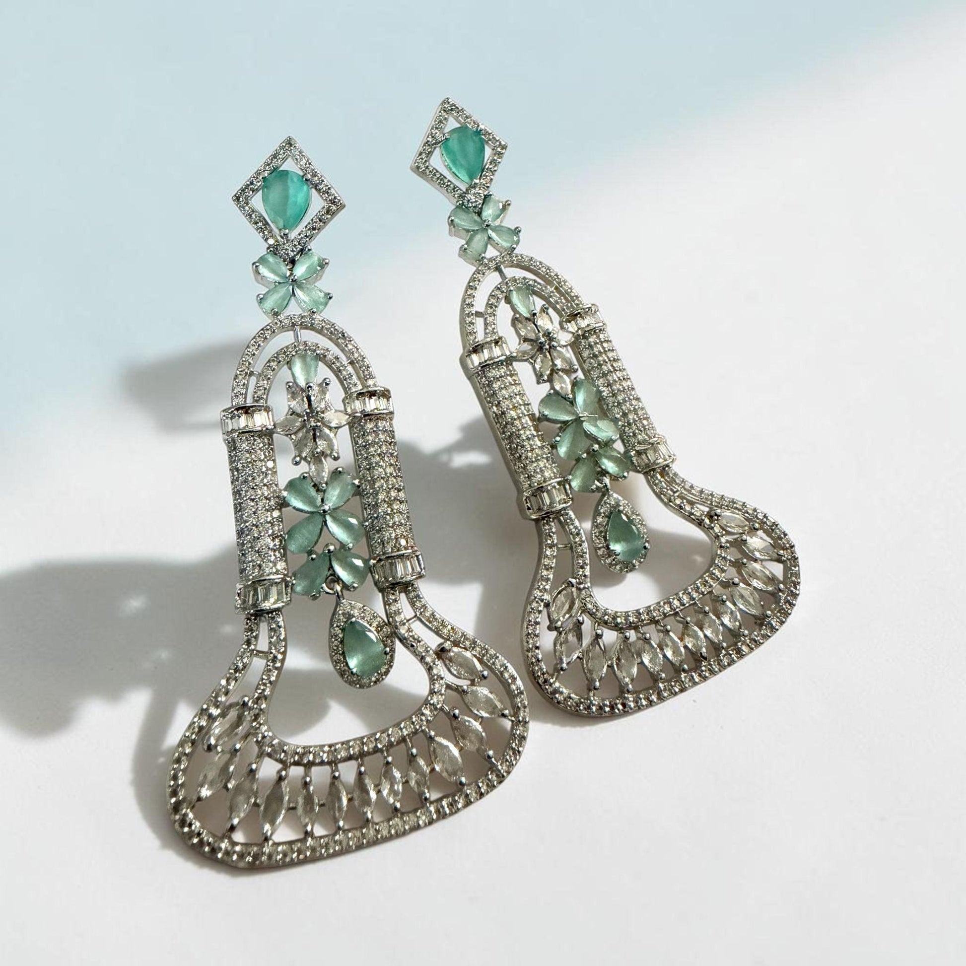 Luxury Floral Chandelier Earrings, Statement Wedding Earrings, CZ Pave Drop Earrings