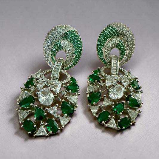 Emerald Green Statement Earrings, Luxury CZ Drop Earrings, Art Deco Bridal Earrings