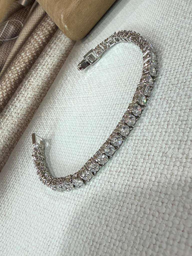 Silver Tennis Bracelet for Women, Statement, Elegant Link Bracelet, Adjustable Party Jewelry