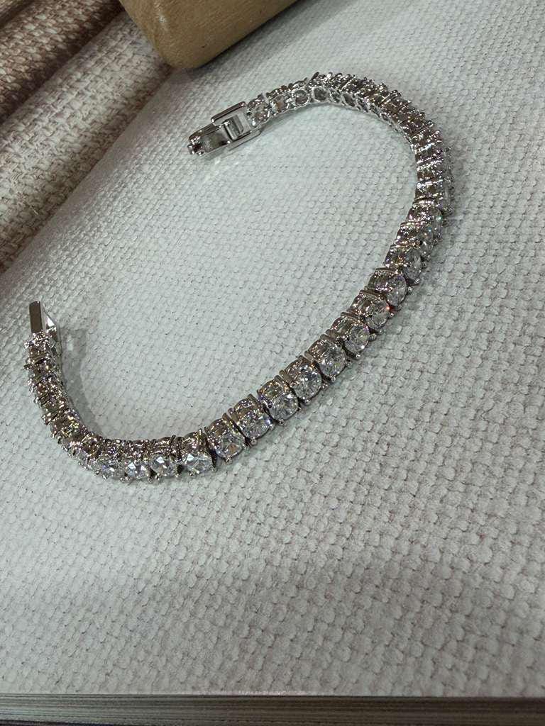 Silver Tennis Bracelet for Women, Statement, Elegant Link Bracelet, Adjustable Party Jewelry