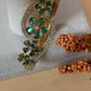 Emerald Floral Cuff Bracelet for Women, Statement Crystal Bangle, Open Bracelet, Bridal Jewelry