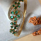Emerald Floral Cuff Bracelet for Women, Statement Crystal Bangle, Open Bracelet, Bridal Jewelry