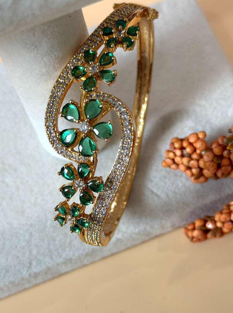 Emerald Floral Cuff Bracelet for Women, Statement Crystal Bangle, Open Bracelet, Bridal Jewelry