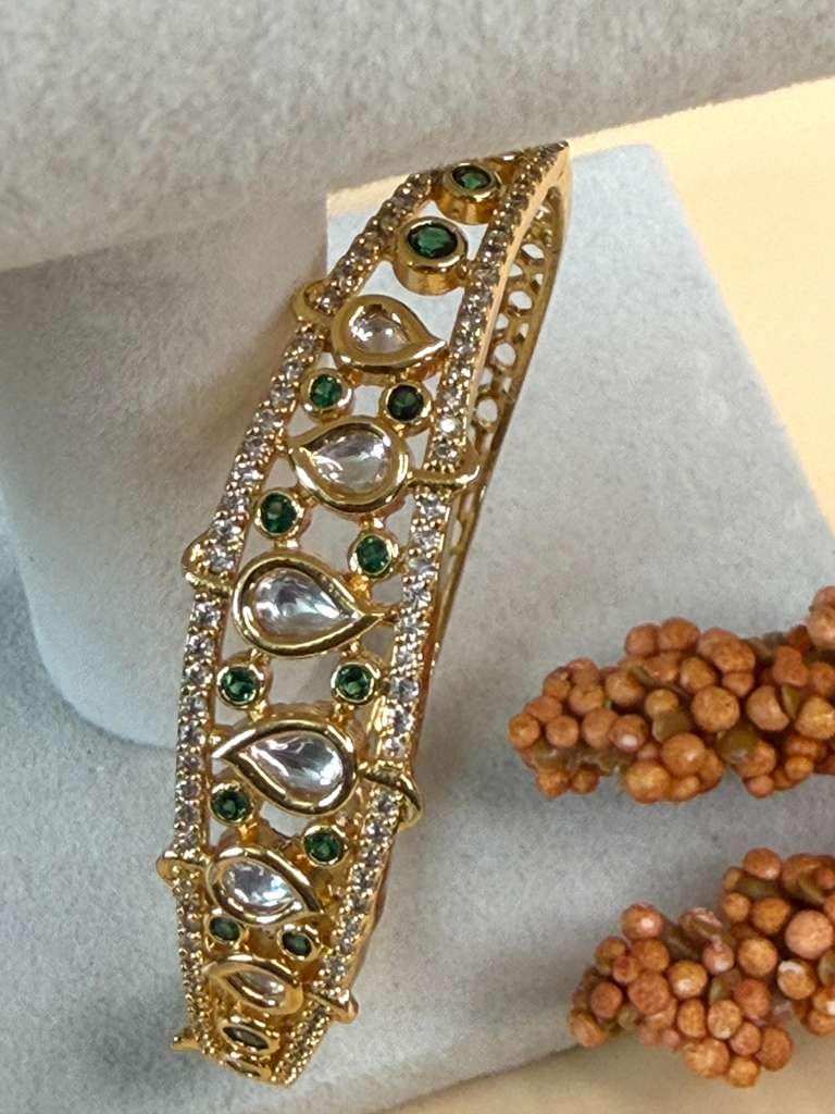Kundan Open Cuff Bracelet for Women, Crystal Statement Bangle, Traditional Bridal Bracelet
