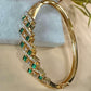 Emerald Hinged Bangle Bracelet for Women, Gold Tone Statement Bracelet, Elegant Bridal Jewelry