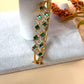 Emerald Hinged Bangle Bracelet for Women, Gold Tone Statement Bracelet, Elegant Bridal Jewelry