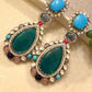 Gold Plated Turquoise Statement Earrings, Kundan Style Drop Earrings