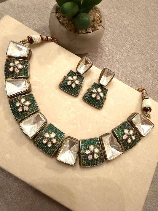 Gold Plated Kundan Style Choker Set, Statement Bridal Necklace Set