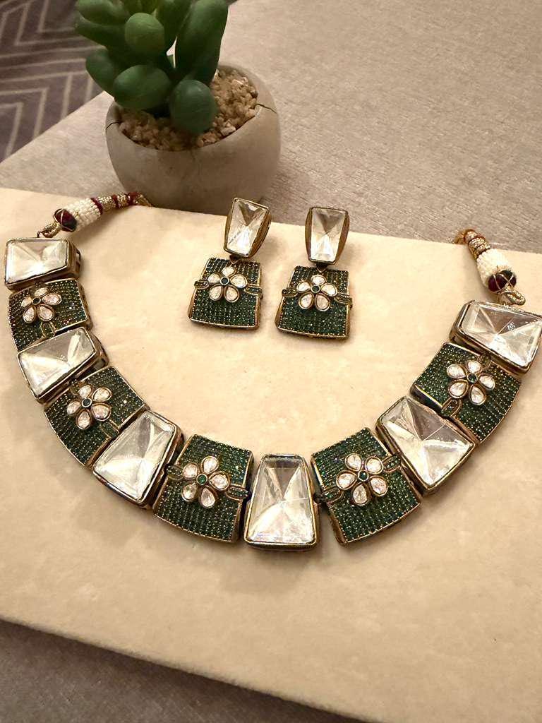 Gold Plated Kundan Style Choker Set, Statement Bridal Necklace Set