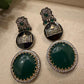 Gold Plated Taj Mahal Statement Earrings, Green Gemstone Earrings