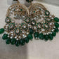 Gold Plated Green Chandbali Jhumka Earrings, Kundan Style Statement Earrings