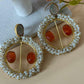 Pearl Hoop Statement Earrings for Women, Beaded Circle Drop Earrings, Bridal Party