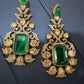 Gold Plated Emerald Green Statement Earrings, Kundan Style Bridal Earrings
